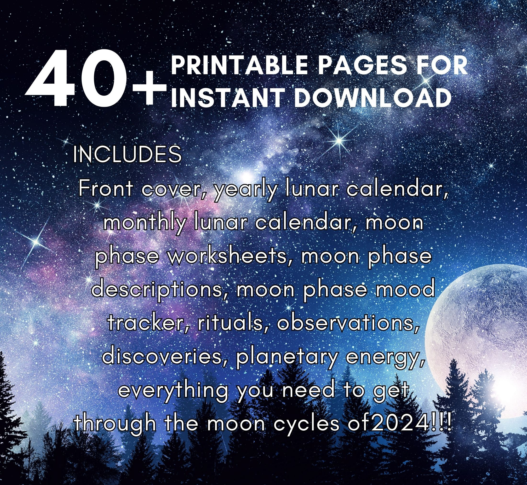 Printable 2024 Moon and Astrology Planner Full Moon New Moon Dates PDF