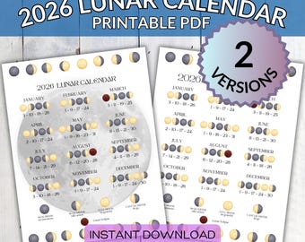 2026 Lunar Calendar Printable: Moon Phases Reference (A4/US Letter PDF)