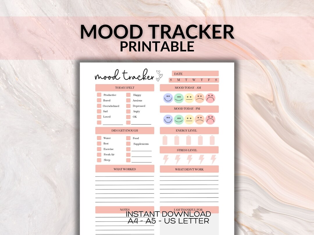 Buy Daily Mood Tracker Printable Mental Health Journal Self Care Online ...