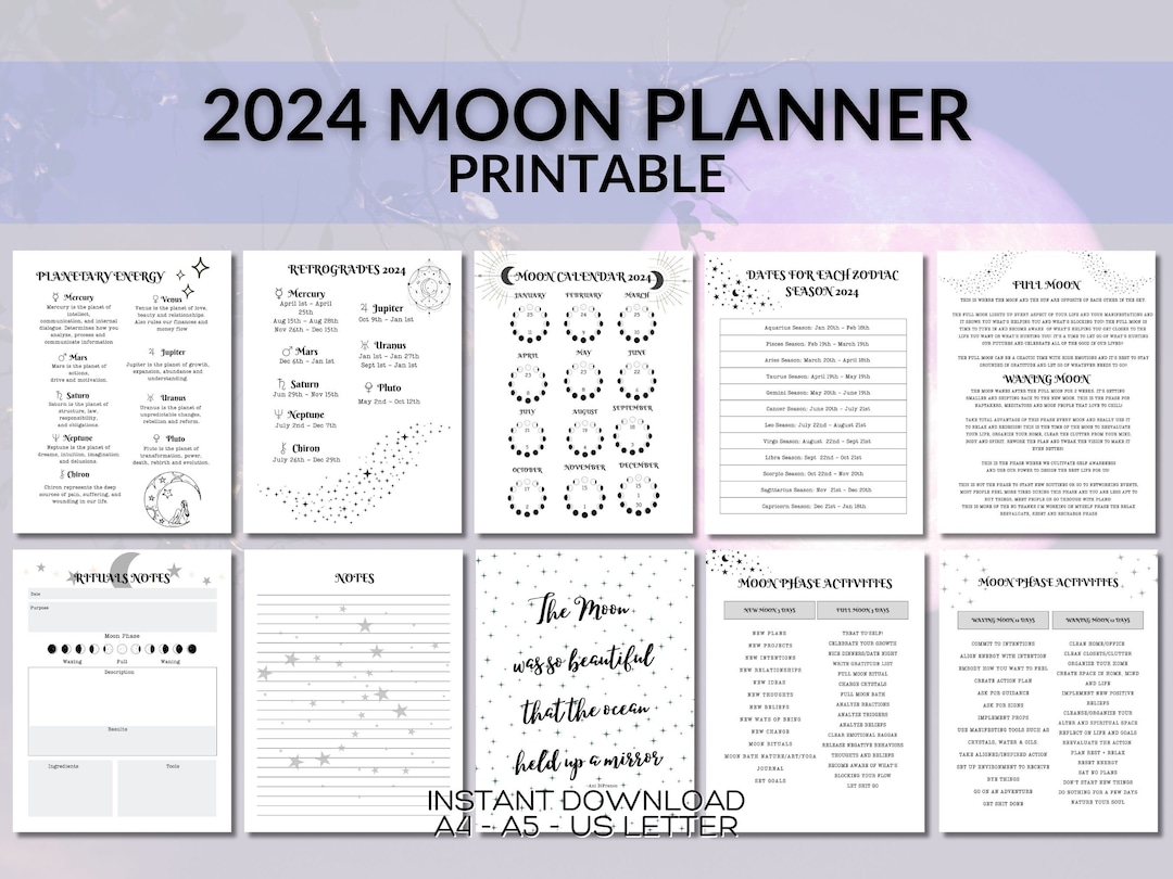 Printable 2024 Moon and Astrology Planner Full Moon New Moon Etsy Canada