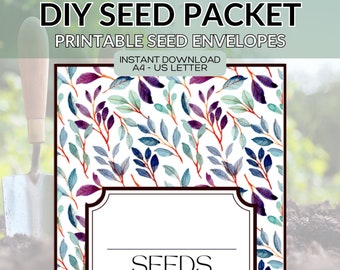 Printable Seed Packet: Watercolor Leaves, DIY Seed Saving Envelopes (PDF Download)