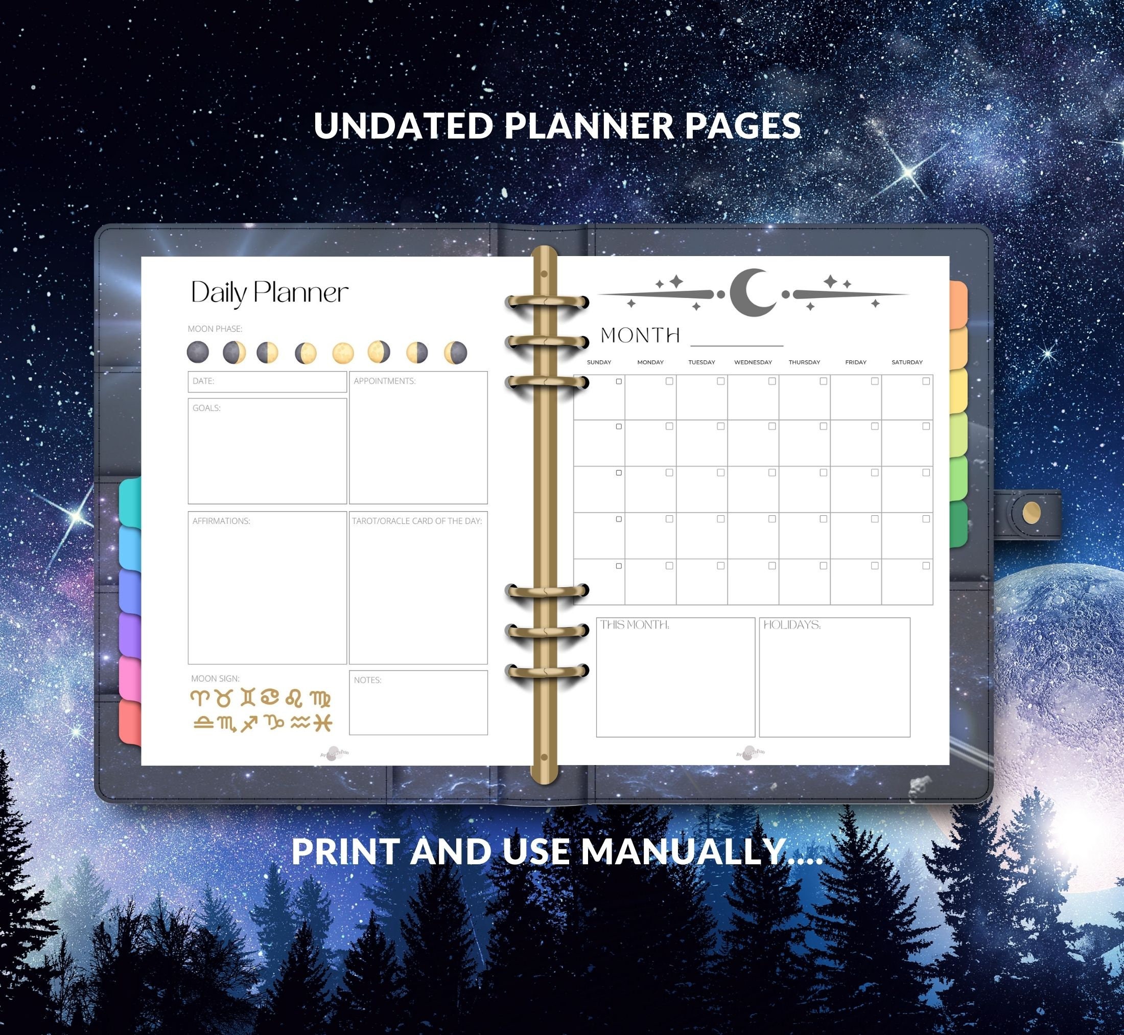 Printable Moon Cycle Workbook, Moon Zodiac Placement Planner, Lunar ...