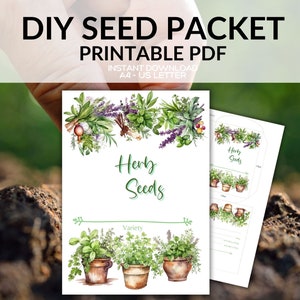 Pacote de sementes de ervas em aquarela DIY para impressão em PDF, download instantâneo, carta A4 dos EUA, presentes para pais de plantas