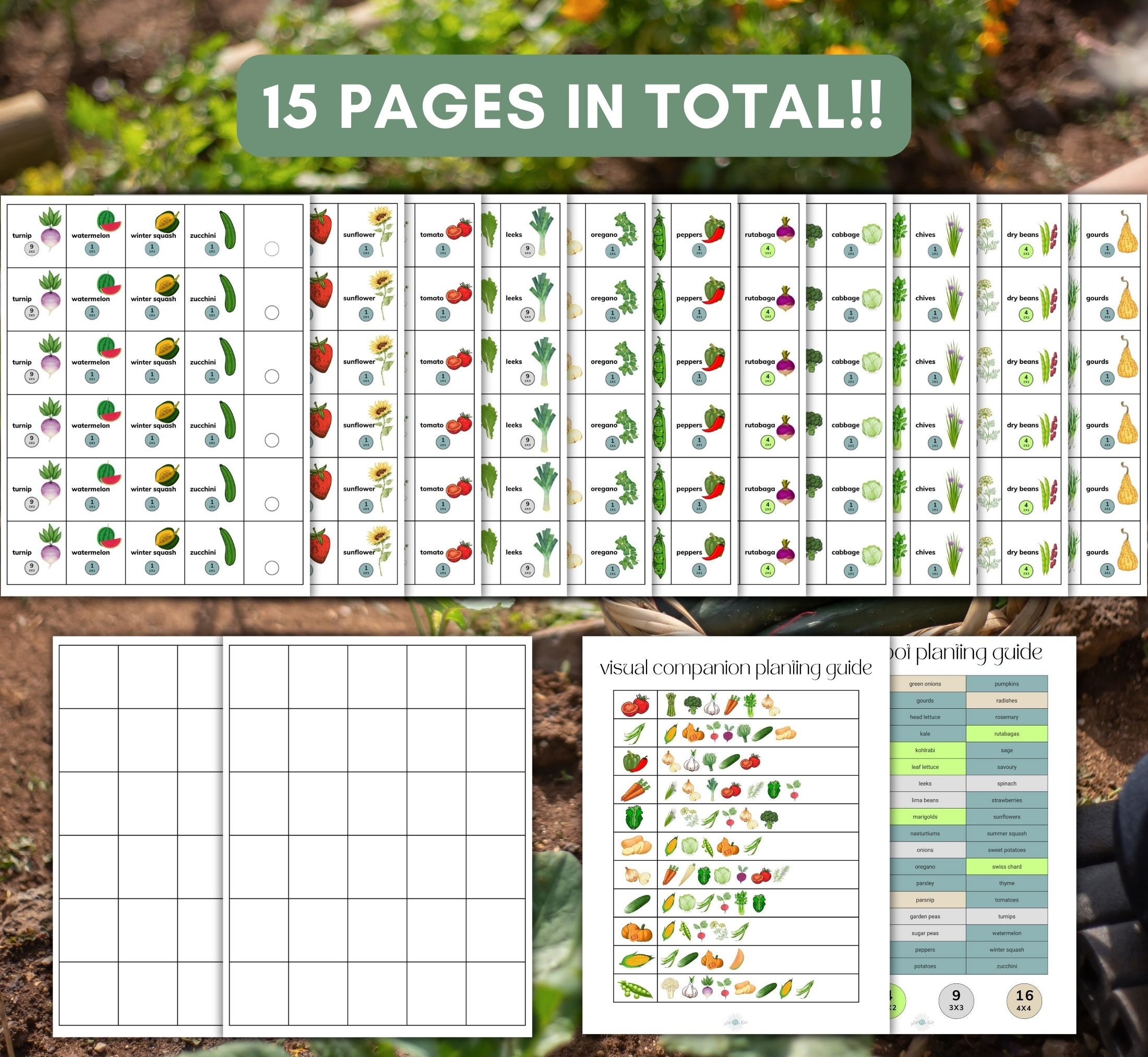 Square Foot Garden Planner Visual Vegetable Planting Guide (PDF