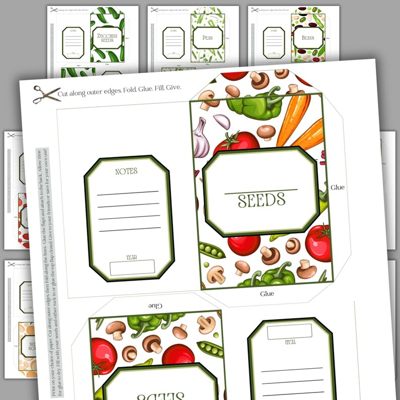 Vegetable Seed Notes Printable Garden Seed Packet Bundle: DIY Seed Envelopes (A4/US Letter ...