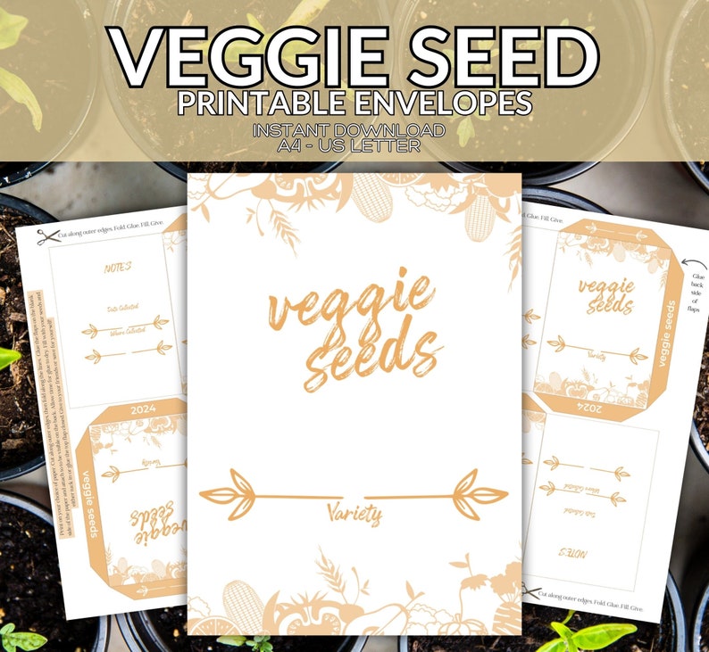Vegetable Seed Notes Printable Vegetable Seed Envelopes DIY Seed Packets Seed Storage Seed ...