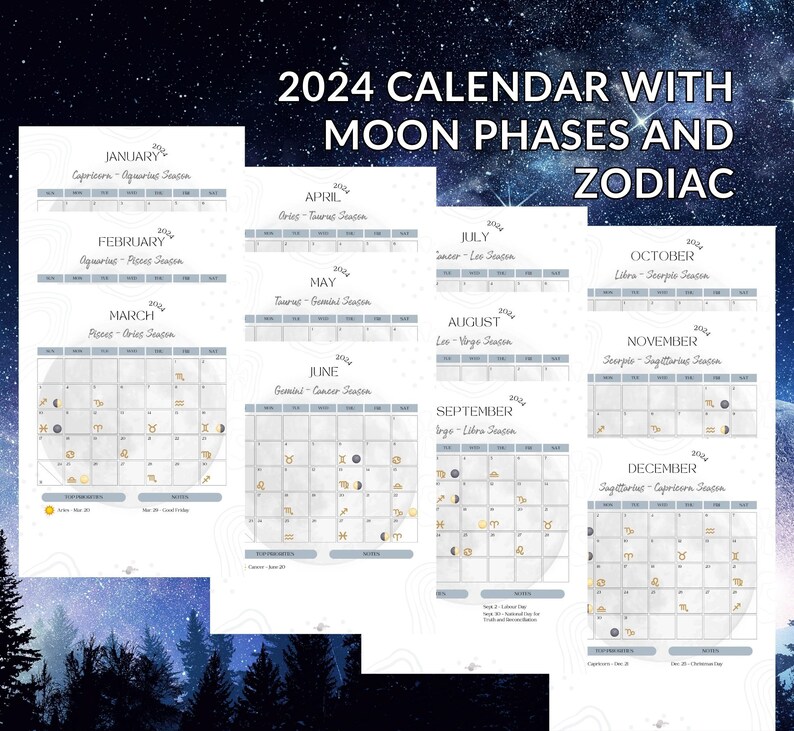 Printable 2025 Moon and Astrology Planner Full Moon New Moon Dates PDF