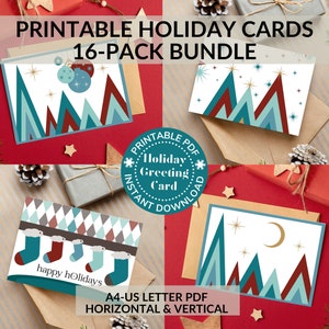 Tarjetas de felicitación navideñas imprimibles - Diseños navideños inspirados en la época PDF A4 Carta estadounidense - En blanco por dentro