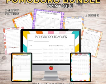 Pomodoro Tracker Printable Bundle: Retro Planner & Worksheets (PDF)