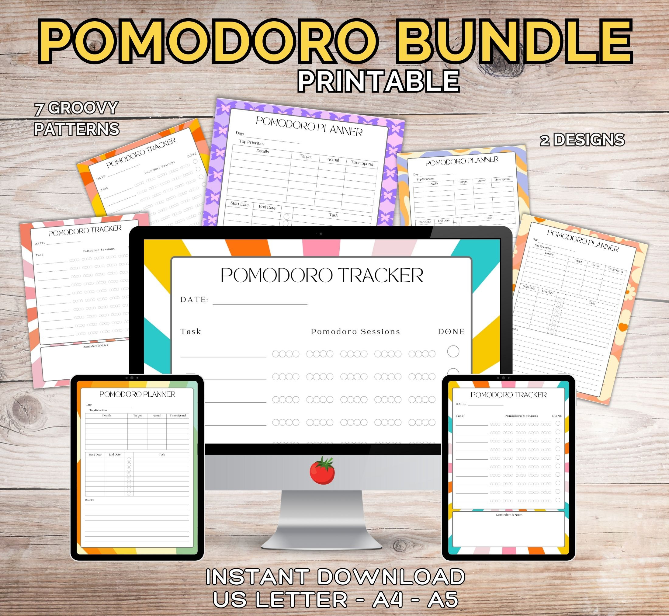 Pomodoro Tracker Planner Printable Bundle - Printable Productivity ...