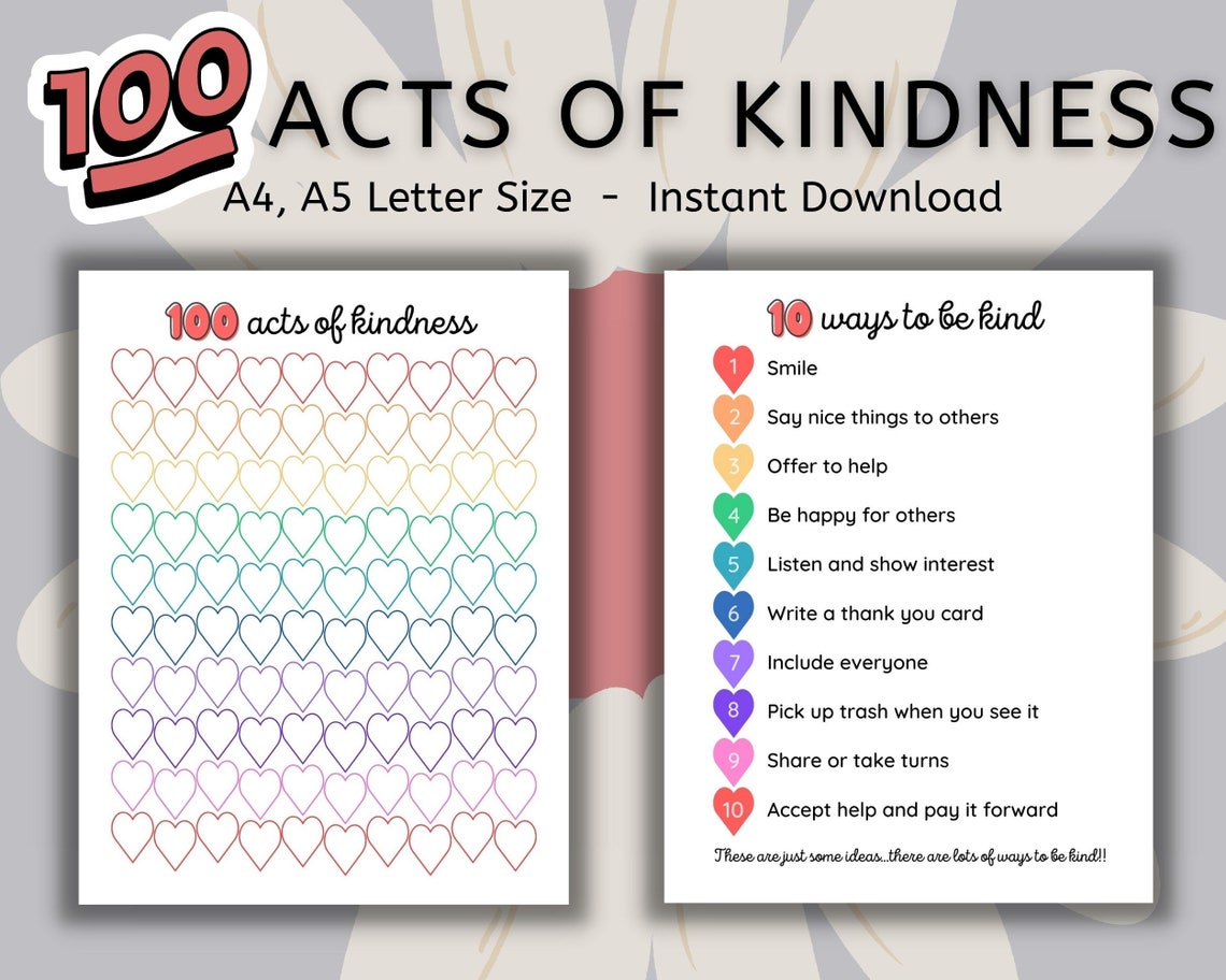100 Acts of Kindness Printable Colouring Sheet Random Acts of - Etsy Canada