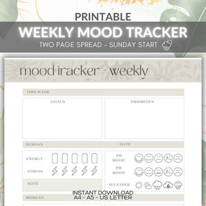 Aesthetic Weekly Mood Tracker in Neutral Colours, Instant Download PDF Printable or Digital Use, A4 A5 Letter Size Planner Pages