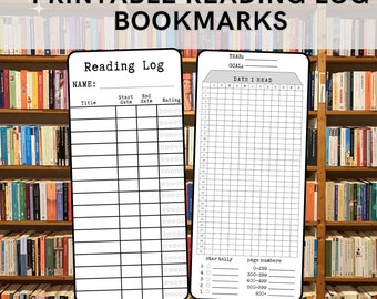 Reading Log Bookmarks with Reading Tracker - Printable PDF Download - Library Card Book Mark