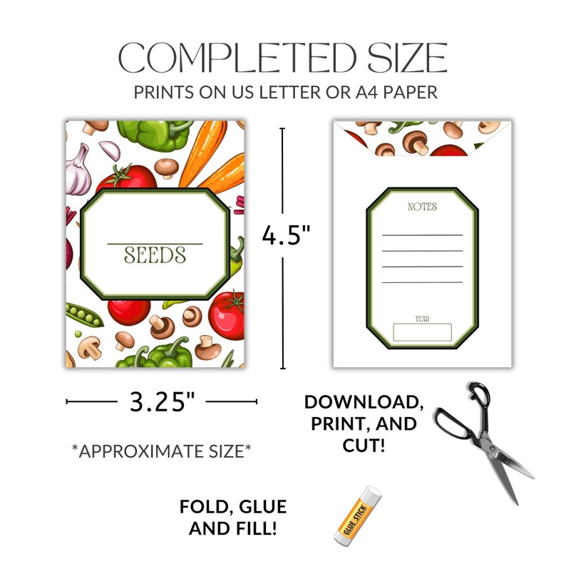 Vegetable Seed Notes Printable Garden Seed Packet Bundle: DIY Seed Envelopes (A4/US Letter ...