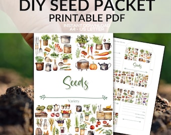 DIY Seed Packet Printable Envelopes: Watercolor Flower, Herb, Vegetable Design (Instant Download PDF)