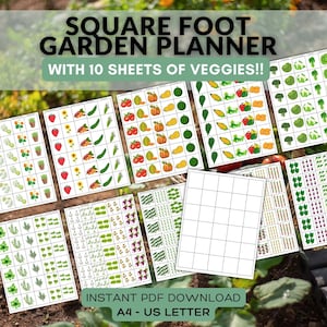 Planificador visual de jardines en pies cuadrados Cuadrícula y cuadrados imprimibles para la cantidad de vegetales Descarga instantánea en PDF Plano de jardín trasero