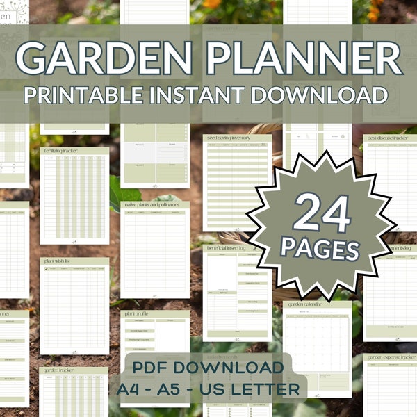 Printable Garden Planner 24 Pages Simple Efficient Garden Planner Garden Journal Square Foot Gardening Grid Print At Home PDF A4 A5 Letter