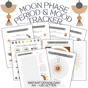 Boho Moon Phase Period & Mood Tracker Printable (PDF) With 2026 Lunar Calendar
