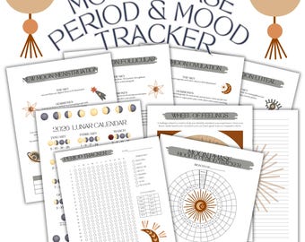Boho Moon Phase Period & Mood Tracker Printable (PDF) With 2026 Lunar Calendar