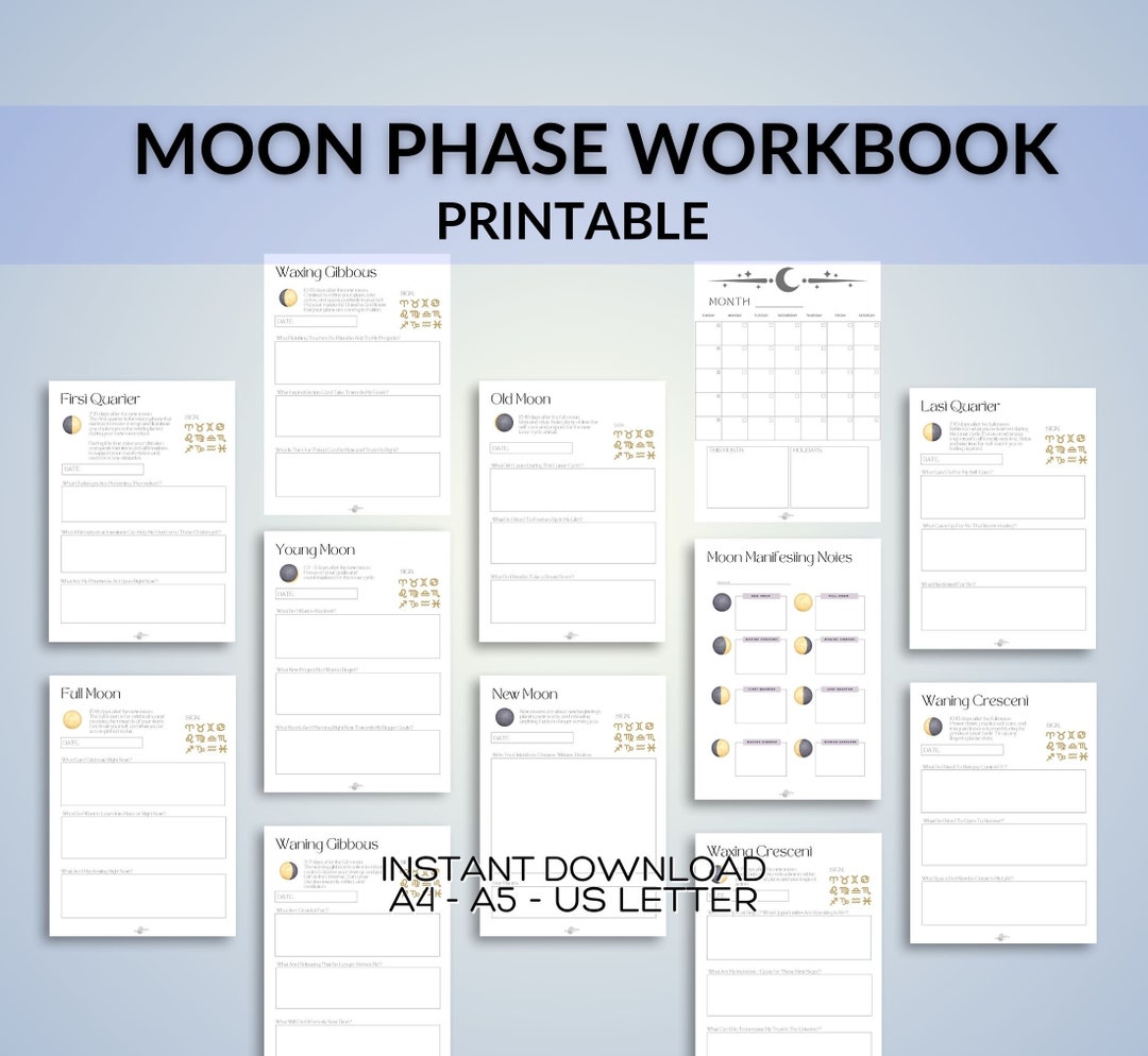 Printable Moon Cycle Workbook Moon Zodiac Placement Planner - Etsy