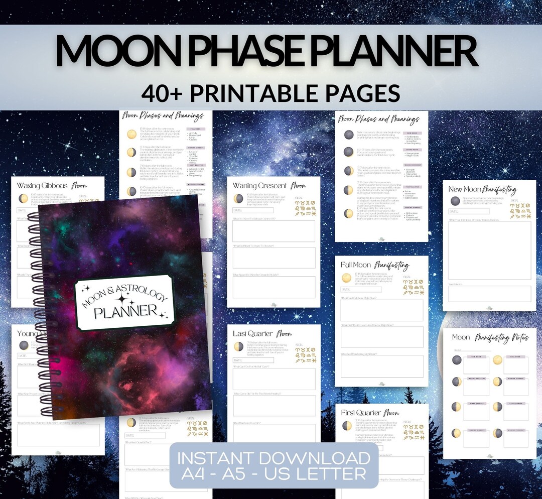 Printable Moon Cycle Workbook, Moon Zodiac Placement Planner, Lunar ...