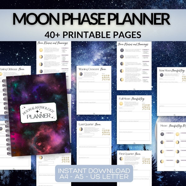 Printable Moon Cycle Workbook, Moon Zodiac Placement Planner, Lunar Phase Astrology Journal, A4 A5 Letter Download, Moon Phase Worksheets