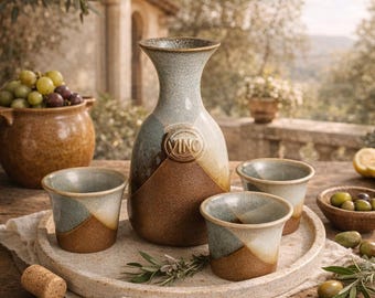 Vintage Maxwell Studio Keramik Karaffe Set Tassen signierte Keramik Barware Dekor