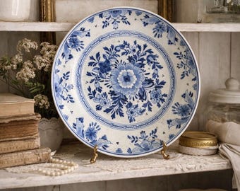 Vintage Delft Blue Floral Plate, Hand-Painted Ceramic Wall Decor (1945)