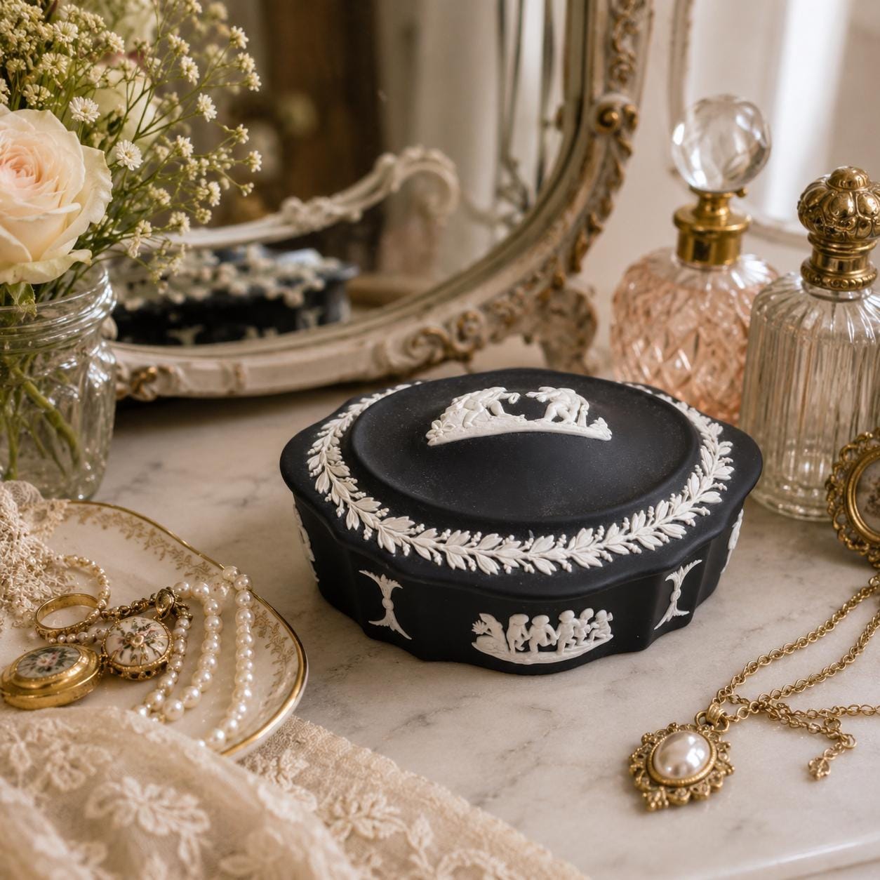 ウェジウッド 黒壺 アンティーク フローラル トリンケットボックス Black Wedgwood Trinket Box - Etsy
