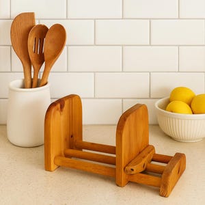 Vintage Wooden Adjustable shelf Rack Organizer – Mid Century Solid Wood Expandable book Shelf, Desktop Storage, MCM Library Decor