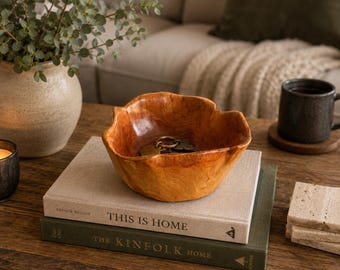Vintage Hand Carved Wood Bowl Rustic Organic Decor Catchall Dish