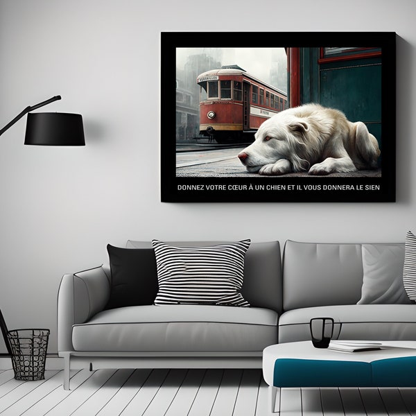 Wall Art Deco Poster | 1920s 1930s Vintage Style Digital Print of a Faithful Dog at French Train Station -Great Decor Gift for Animal Lovers