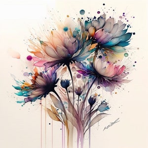 Abstract Water color flowers-Unique and abstract-png image-digital print-wall art