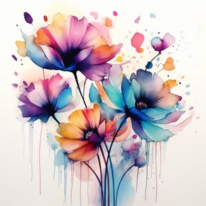 10 Abstract and Unique watercolor flowers-10 watercolor flowers for any design-unique and abstract - digital art-wall art