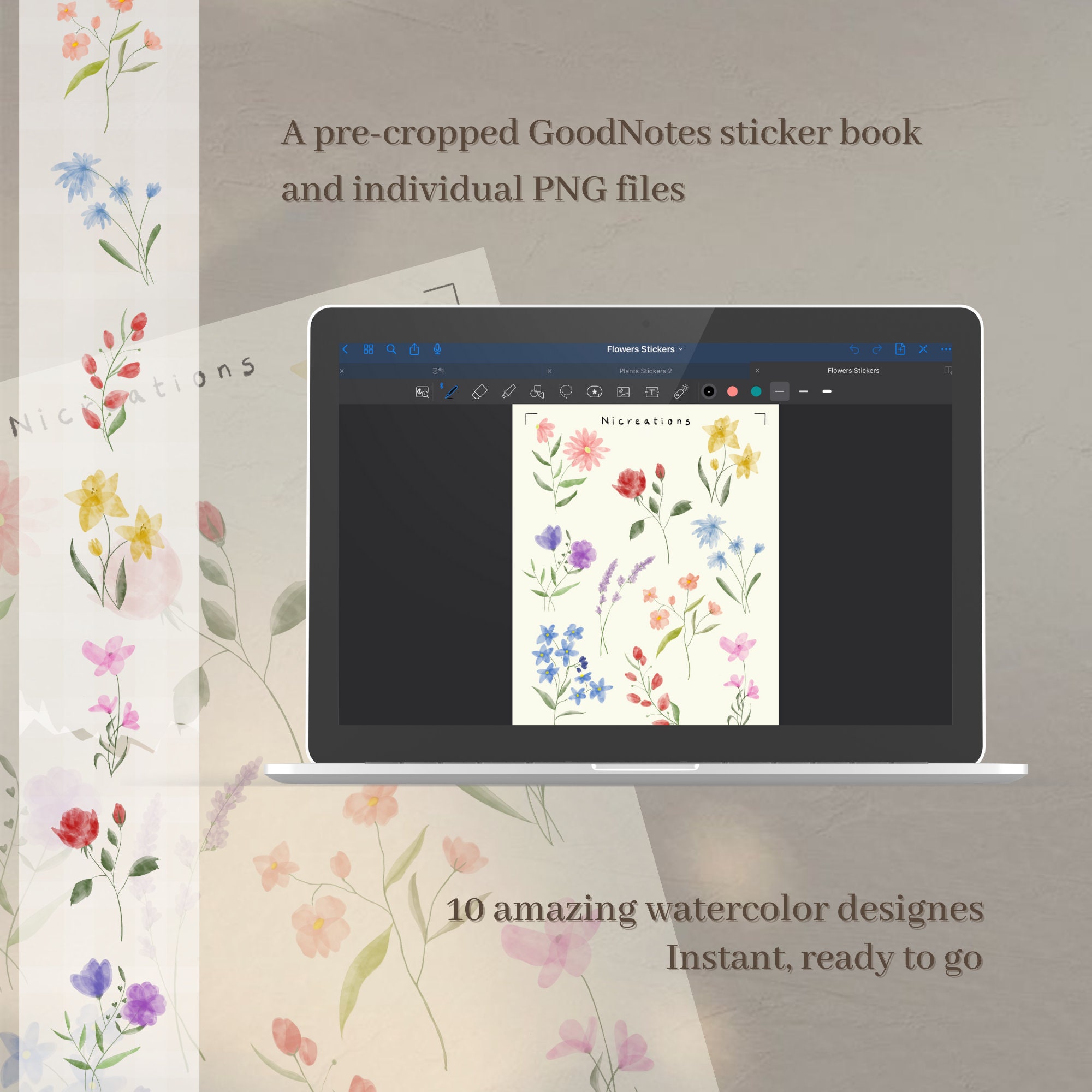 Spring Flower Digital Stickers | Handmade Flower Stickers for Goodnotes ...
