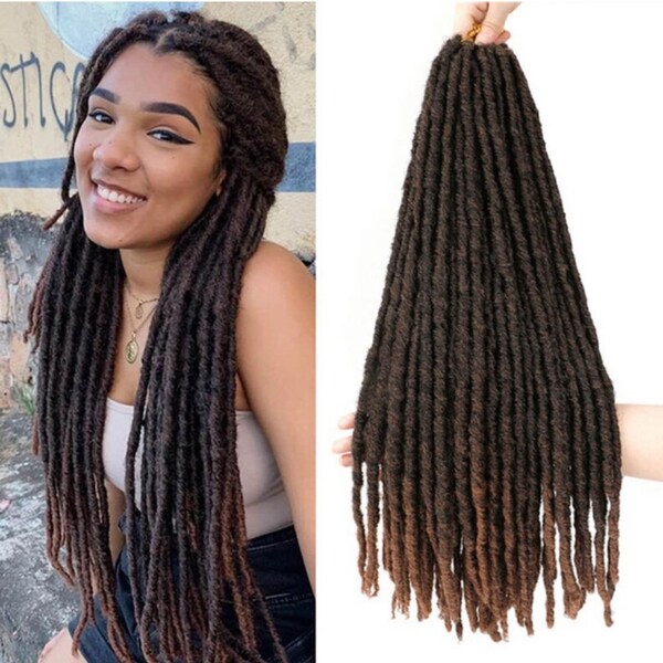 18 Inch Goddess Faux Locs Straight Gypsy Locs Crochet Hair 3Tone Ombre Crochet Braids Dreadlocks Pre-Looped Synthetic Hair Extensions 6packs