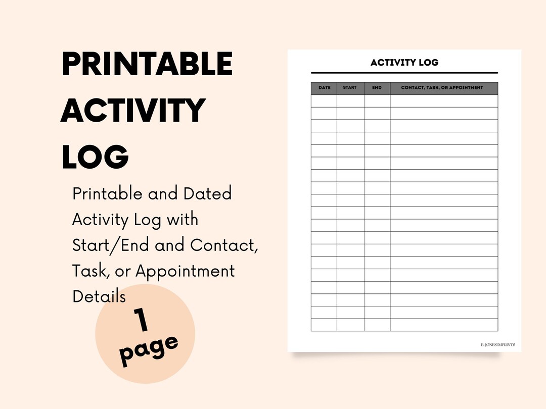 Printable Activity Log - Etsy