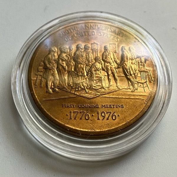 1976 U.S. Mint First Coining Meeting Medal by Frank Gasparro - Beautiful Bronze Coin celebrating the Bicentennial in a protective holder!