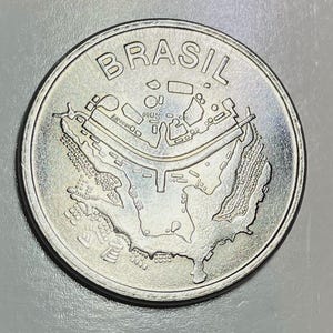 1983 Brazil 50 Cruzeiros Coin - Vintage 42 Year Old Coin with Map of Brasilia on the Obverse.  High Grade!