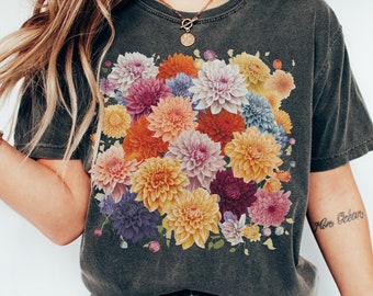 Dahlia T-Shirt, Dahlia Gift, Flowers Shirt, Cottagecore Flower Tee, T-Shirt Flower, Nature Shirt, Dahlia Shirt, Dahlia Flowers, Flower Lover