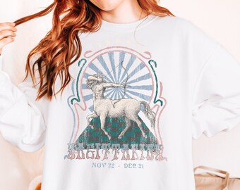 Sagittarius Sign Sweater Vintage Zodiac Sweatshirt, Sagittarius Celestial Crewneck, Astrology Zodiac Gift November December Comfort Colors