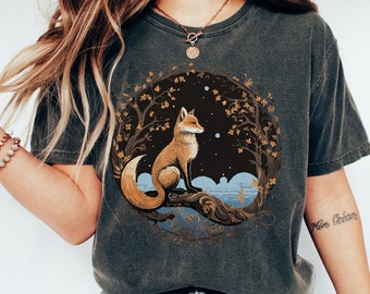 Goblincore Fox Witchy Celestial Shirt, Fairycore Shirt, Whimsigoth T-Shirt, Dark Cottagecore Dark Academia Tee Green Witch, Witchy Aesthetic