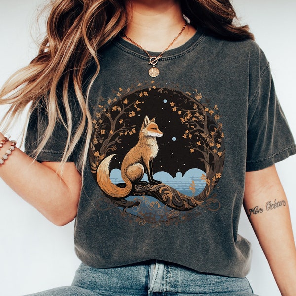 Goblincore Fox Witchy Celestial Shirt, Fairycore Shirt, Whimsigoth T-Shirt, Dark Cottagecore Dark Academia Tee Green Witch, Witchy Aesthetic