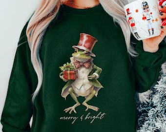 Kikker Sweatshirt Kikker Print Kerst Kikker Sweatshirt Kikker Trui Kikker Geschenken Cottagecore Trui Cottagecore Kleding Kikker Toad Kerstcadeau