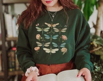 Womens Dragonfly Sweatshirt, Dragonfly Christmas Sweatshirt, Entomology Sweater, Bug Shirt, Cottagecore Crewneck, Dark Academia Goblincore