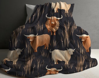 Cow Blanket, Highland Cow Personalized Blanket, Soft Velveteen or Sherpa Throw, Brown Cow Blanket Sizes for Adults, Kids, Newborn Gift, Sofa