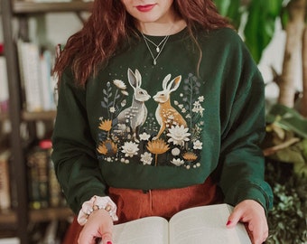 Rabbits Sweatshirt Cottagecore Sweatshirt Goblincore Fairycore Bunny Sweater Vintage Witchy Crewneck Sweet Bunnies Forestcore Dark Academia
