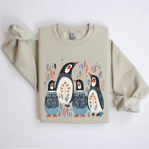 Pinguin Sweatshirt Familie Weihnachten Pullover Folklore Crewneck Sweatshirt, Pinguin Weihnachten Pullover, Pinguin-Liebhaber-Geschenk, wunderliche Wildnis