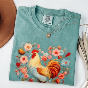 Sweet Floral Chicken Shirt, Love Chickens T Shirt, Farm Life Tee, Chicken Mama T-Shirt, Boer TShirt, Flower Heart Chicken Top, Cottagecore