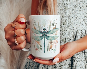 Vintage Dragonfly Coffee Mug, Dragonfly Tea Cup, Insect Lover Mug, Nature Lover Tea Cup, Dragonfly Ceramic Mug, Gift for Her, Gift for Him